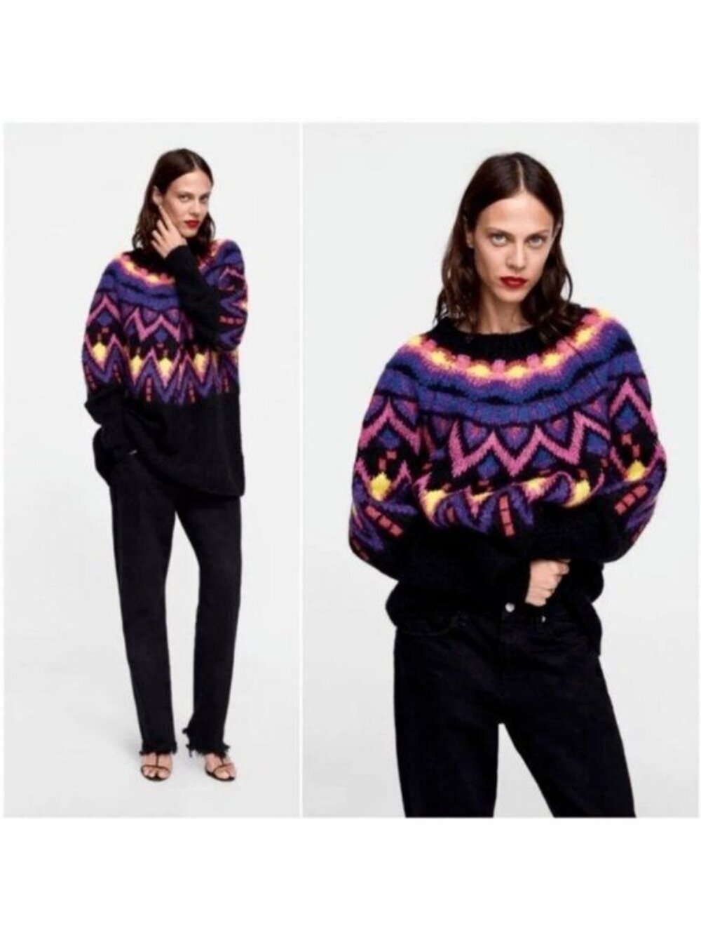 Zara Oversized Jacquard Geometric Sweater Dress